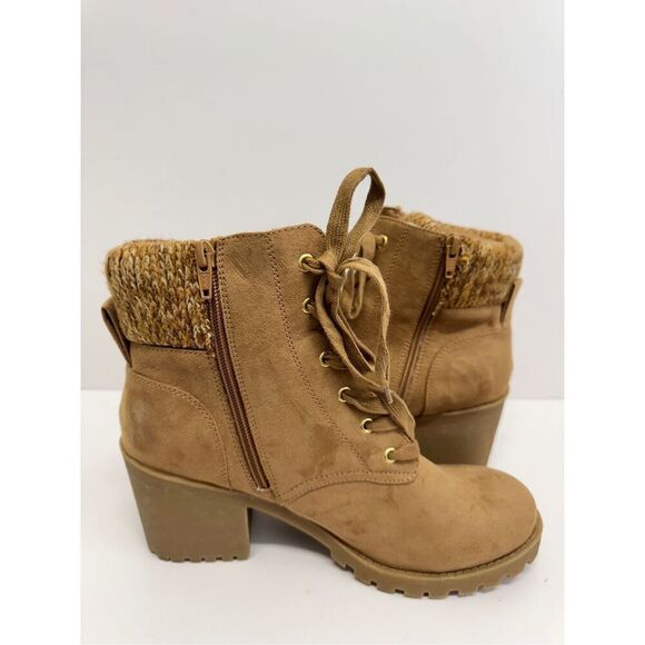 Sun + Stone Hiker Boots Size 10 Lace Up Tan Chunky Block Heel Booties NEW - Picture 6 of 11